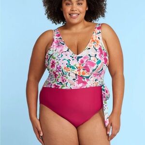 Summersalt (LL Bean) Perfect Wrap One Piece in Watercolor Floral in Strawberry